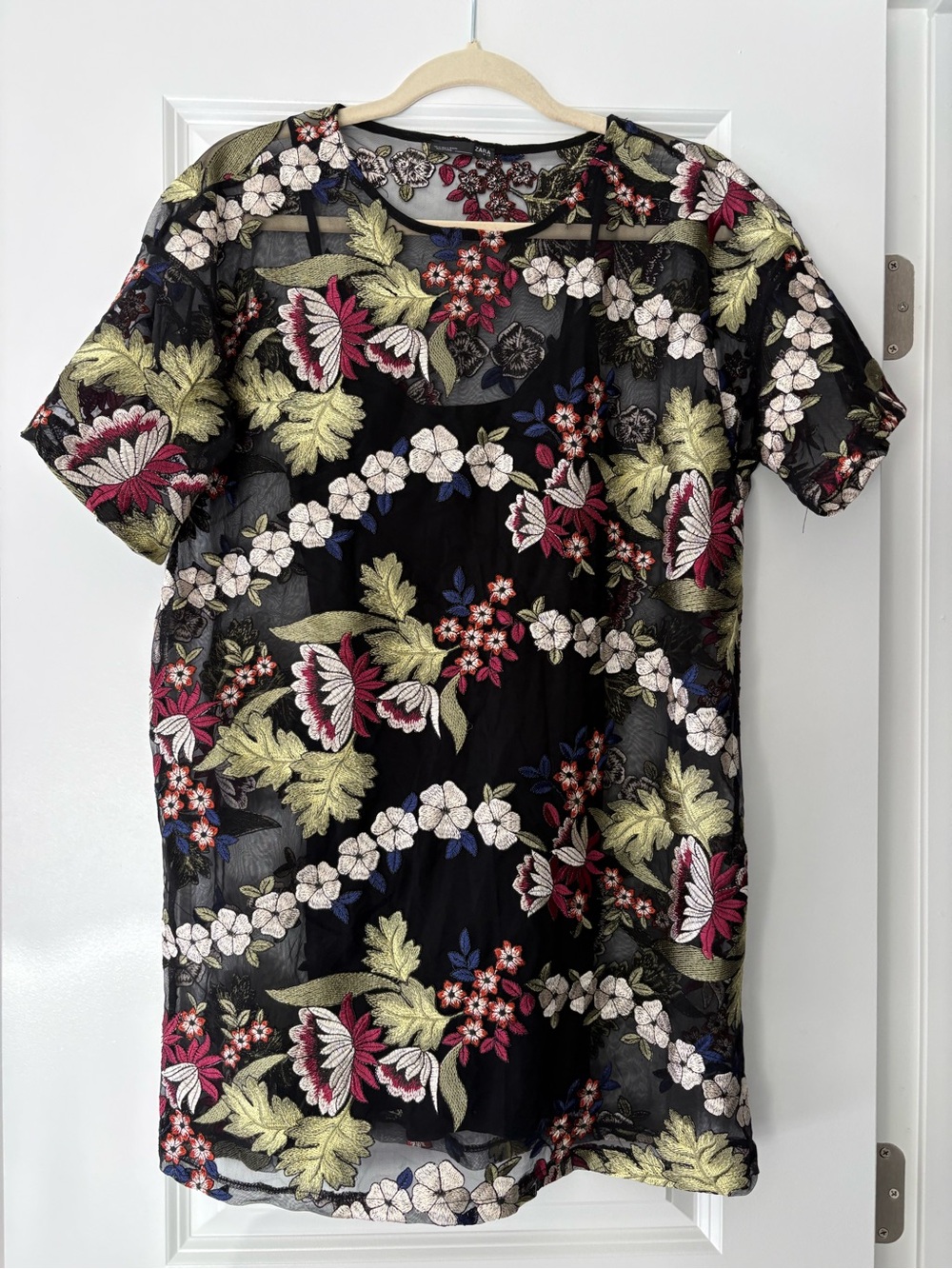 Zara Black Floral Embroidered Dress